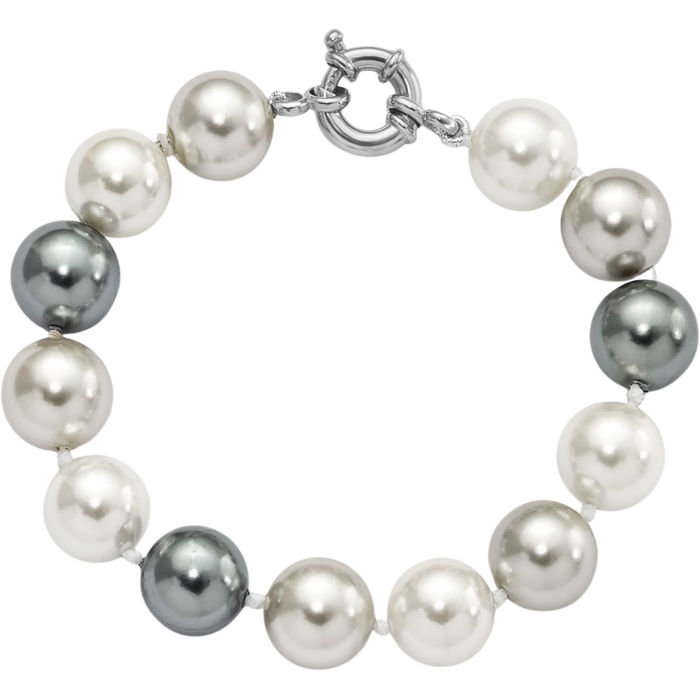 925 Sterling Silver 12mm Multi-color Shell Pearl Chain Bracelet