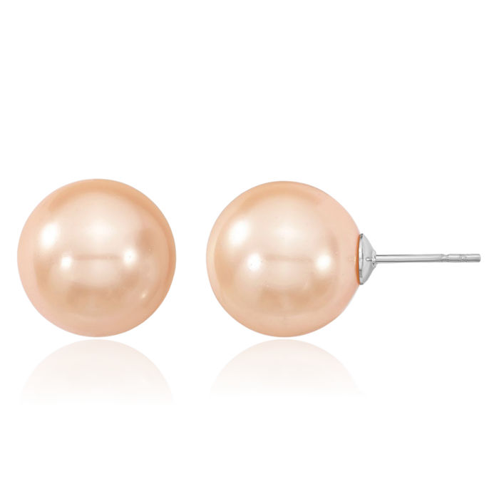 925 Sterling Silver 12mm Pink Shell Pearl Stud Earrings