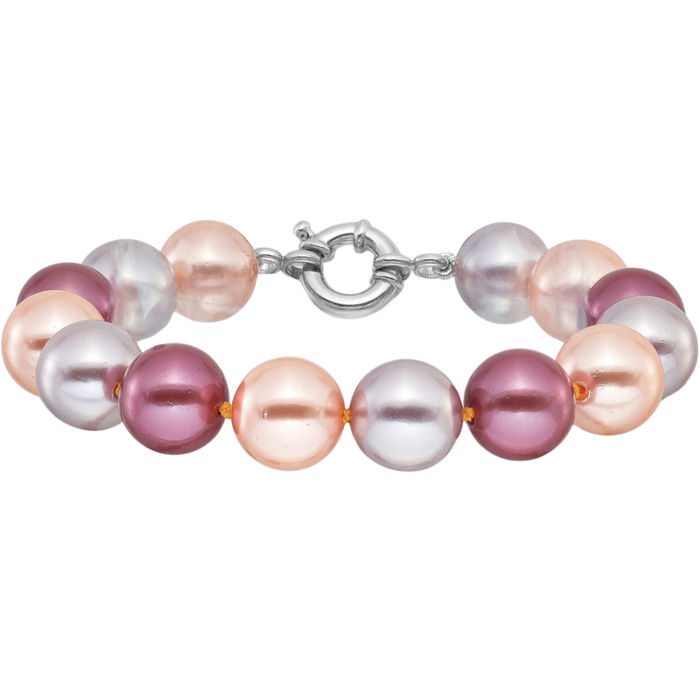 925 Sterling Silver 12mm Pink/purple/grey Imitation Shell Pearl Chain Bracelet