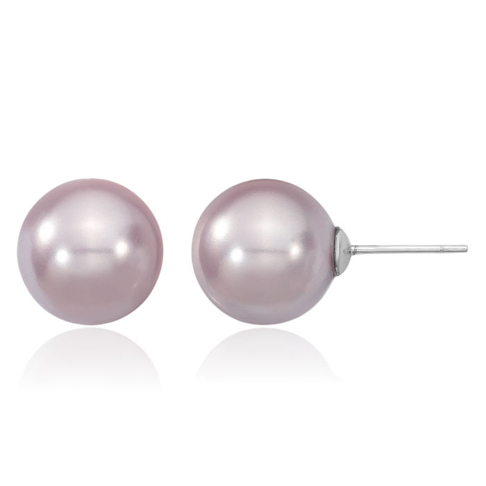 925 Sterling Silver 12mm Purple Shell Pearl Stud Earrings