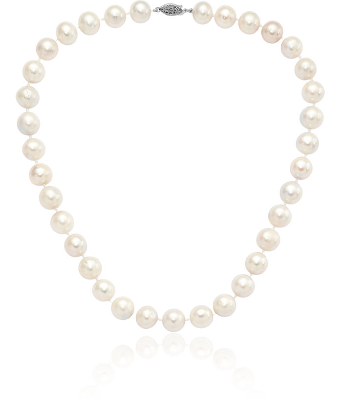 925 Sterling Silver 12mm White Near Round Freshwater Cultured Pearl Necklace Chain