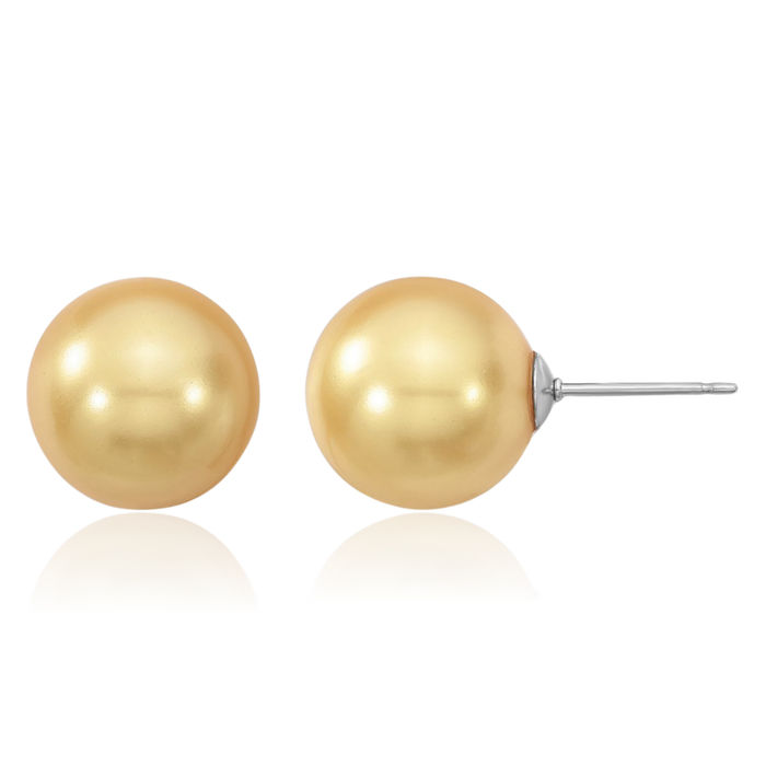 925 Sterling Silver 12mm Yellow Shell Pearl Stud Earrings