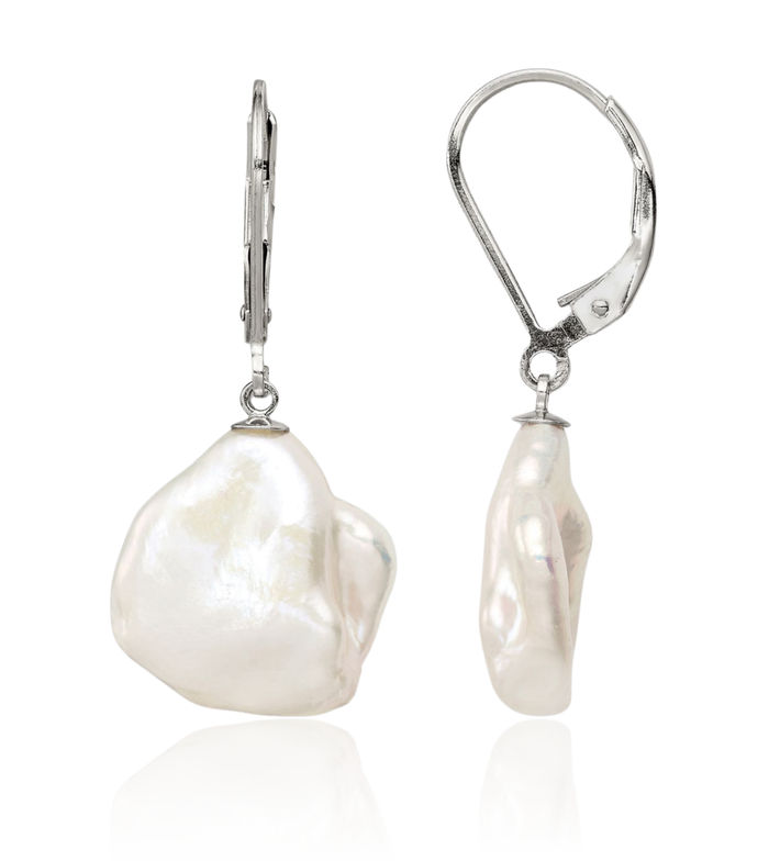 925 Sterling Silver 13 White Keshi Freshwater Cultured Pearl Drop Dangle Earrings