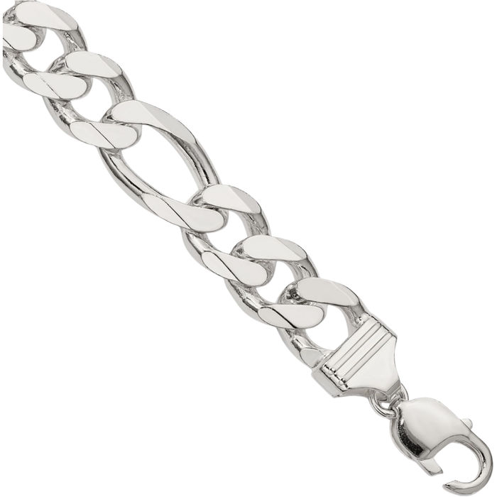 925 Sterling Silver 13.5mm Figaro Link Chain Bracelet