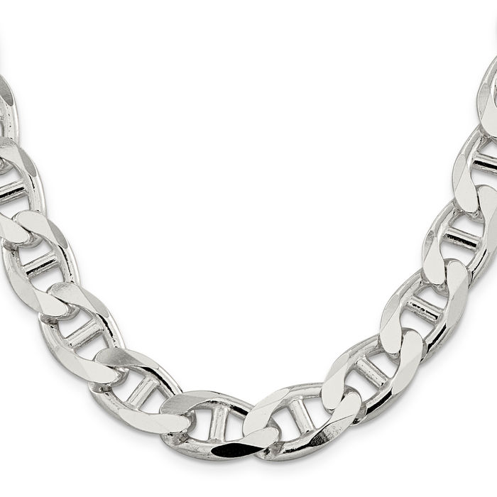 925 Sterling Silver 13.5mm Anchor Mariner Curb Link Chain Necklace