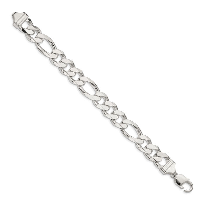 925 Sterling Silver 13.5mm Figaro Link Chain Bracelet