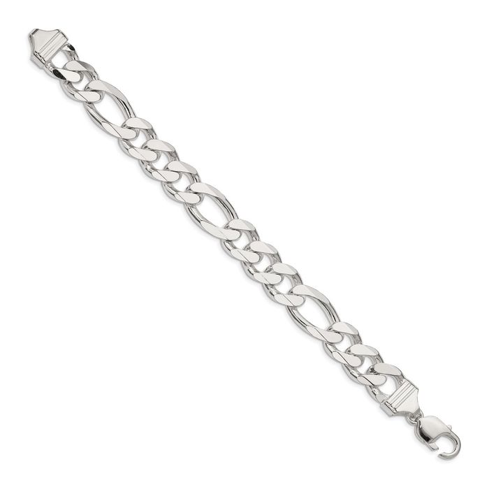925 Sterling Silver 13.5mm Figaro Link Chain Bracelet - 第 8/24 張圖片