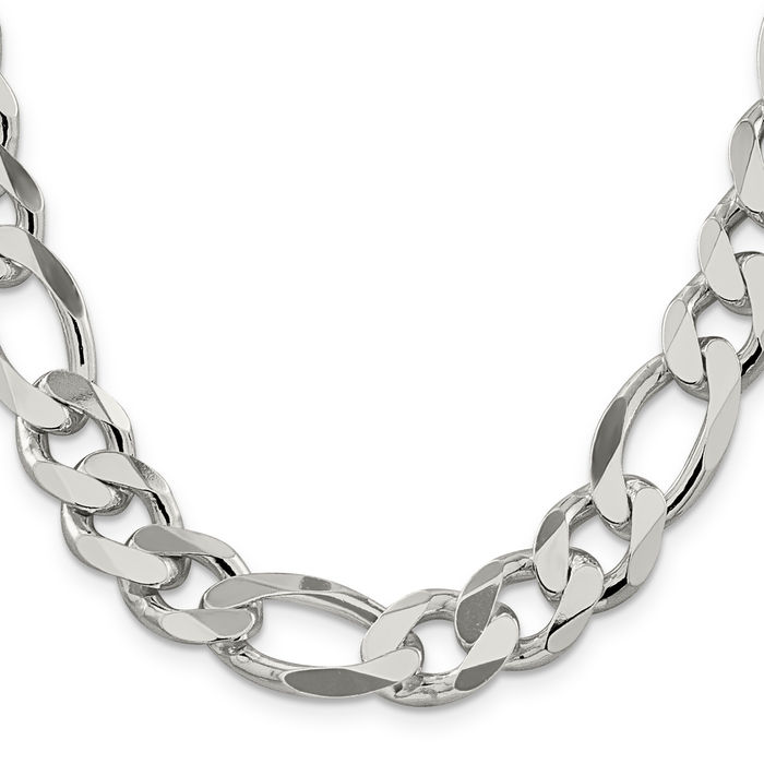 925 Sterling Silver 13.5mm Figaro Link Chain Necklace