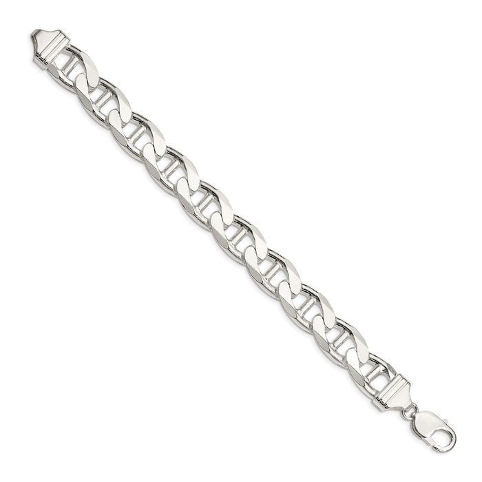 925 Sterling Silver 13.5mm Anchor Mariner Curb Link Chain Bracelet