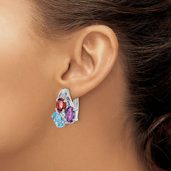 925 Sterling Silver Multi-color Gemstones Drop Dangle Earrings