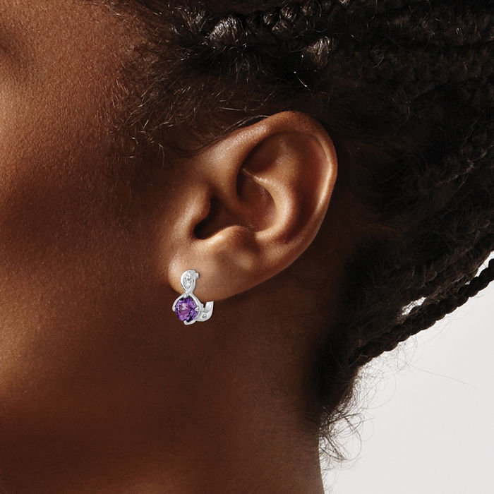 925 Sterling Silver Purple Amethyst White Topaz Drop Dangle Earrings February Birthstone Jewelry