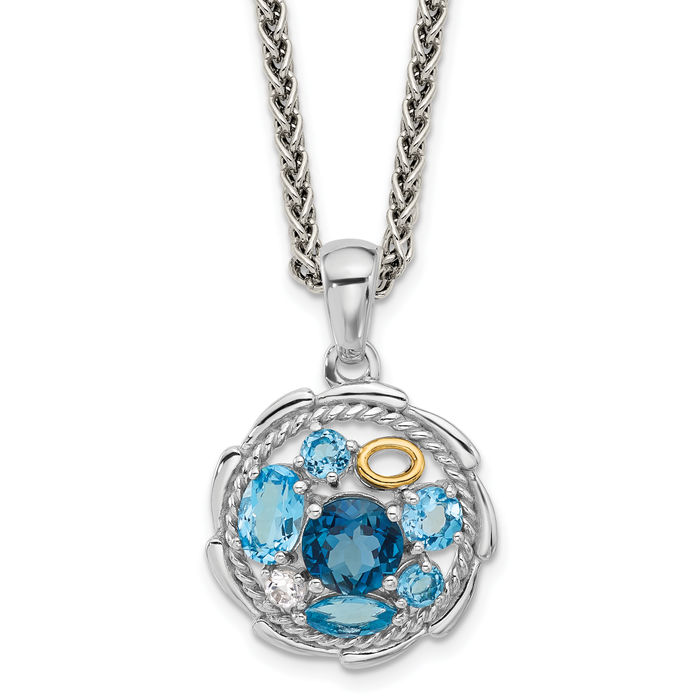 925 Sterling Silver Swiss Blue White Topaz London Necklace Chain Gemstone Pendant Charm