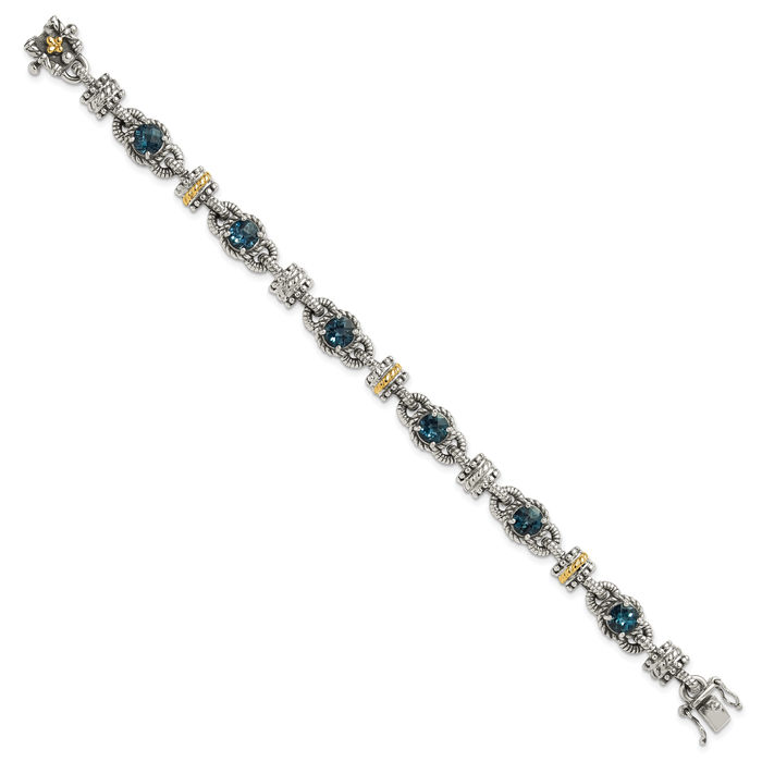 925 Sterling Silver Vintage Round London Blue Topaz Chain Gemstone Tennis Bracelet