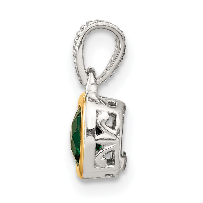 925 Sterling Silver Cushion-Cut Lab Green Emerald Necklace Gemstone Pendant Charm May Birthstone Jewelry