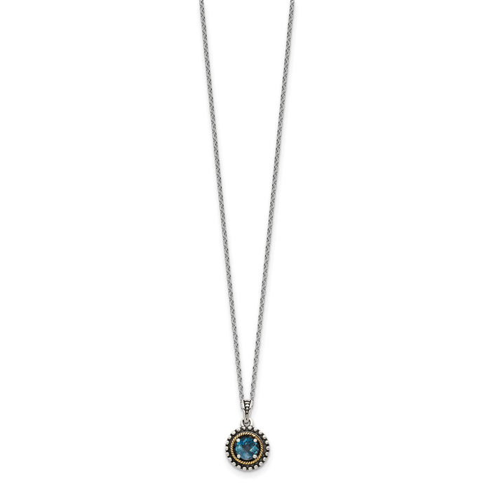 925 Sterling Silver Vintage Round London Swiss Blue Topaz Chain Necklace Gemstone Pendant Charm