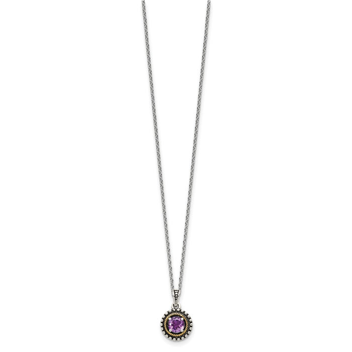 925 Sterling Silver Vintage Round Purple Amethyst Chain Necklace Gemstone Pendant Charm