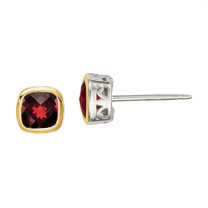 925 Sterling Silver Red Garnet Square Studs Gemstone Earrings January Birthstone Jewelry