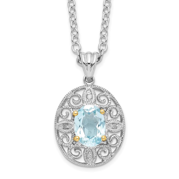 925 Sterling Silver Sky Blue Topaz Diamond Necklace Chain Gemstone Pendant Charm