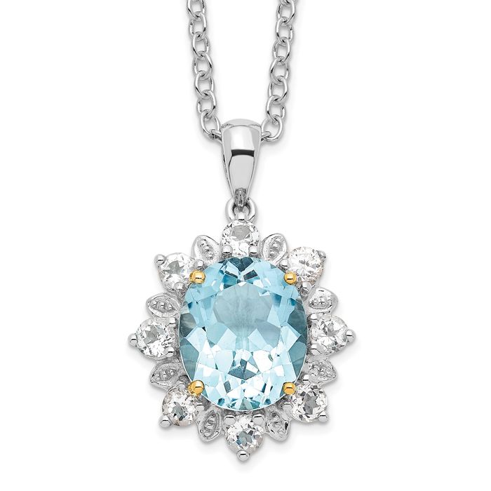 925 Sterling Silver Sky Swiss Blue White Topaz Necklace Chain Gemstone Pendant Charm