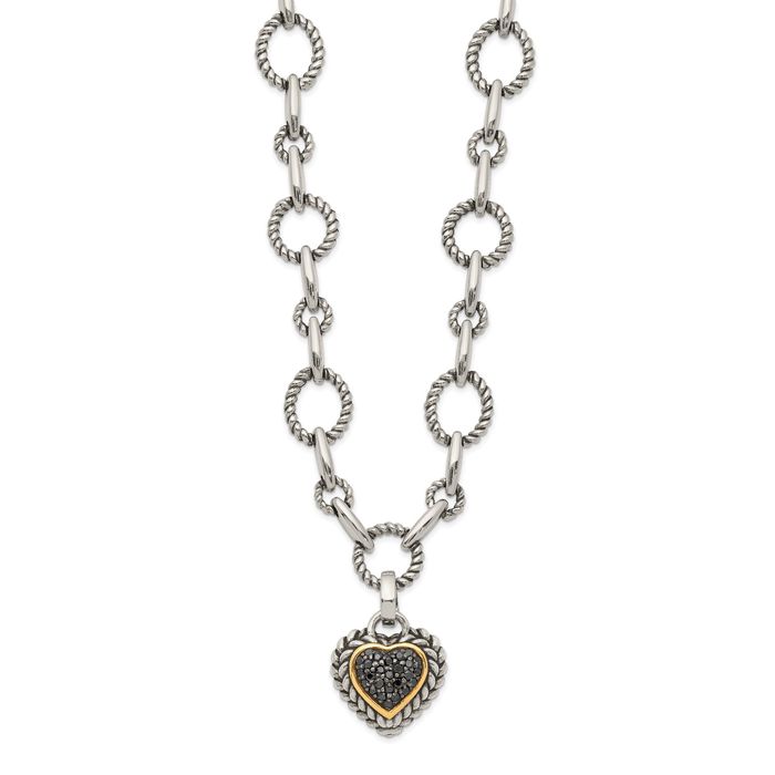 925 Sterling Silver Vintage Black Diamond Heart Drop Chain Necklace