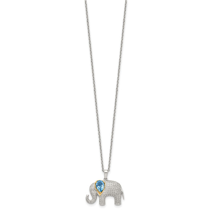 925 Sterling Silver Sky Blue Topaz Diamond Elephant Necklace Chain Gemstone Pendant Charm