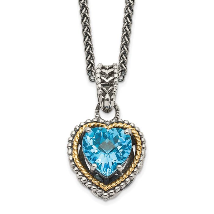 925 Sterling Silver Vintage Swiss Blue Topaz Heart Necklace Chain Gemstone Pendant Charm