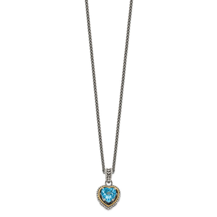 925 Sterling Silver Vintage Swiss Blue Topaz Heart Necklace Chain Gemstone Pendant Charm