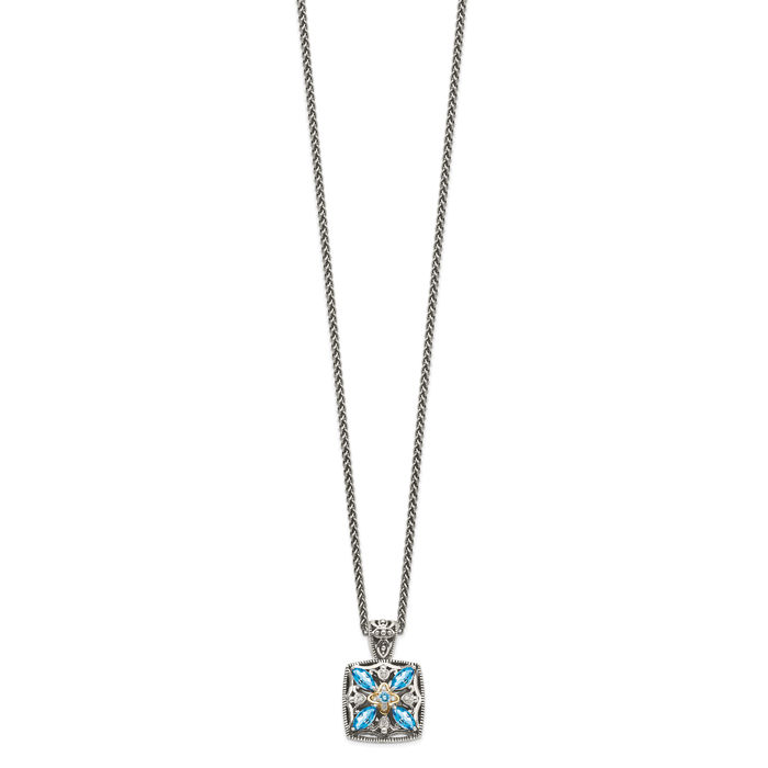 925 Sterling Silver Vintage Diamond Marquise Swiss Blue Topaz Chain Necklace Gemstone Pendant Charm