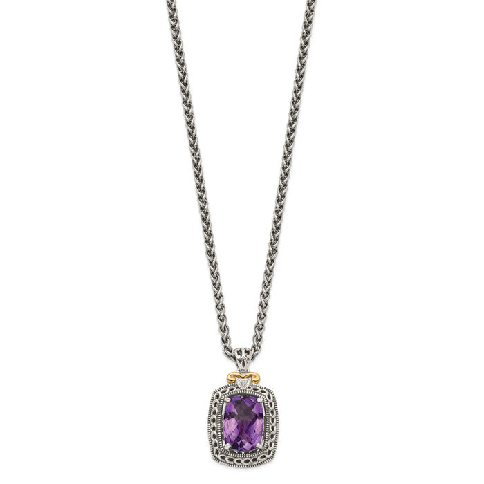 925 Sterling Silver Vintage Cut Cushion-Cut Purple Amethyst Diamond Chain Necklace Gemstone Pendant Charm