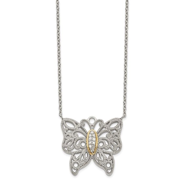 925 Sterling Silver Diamond Butterfly Wings Chain Necklace