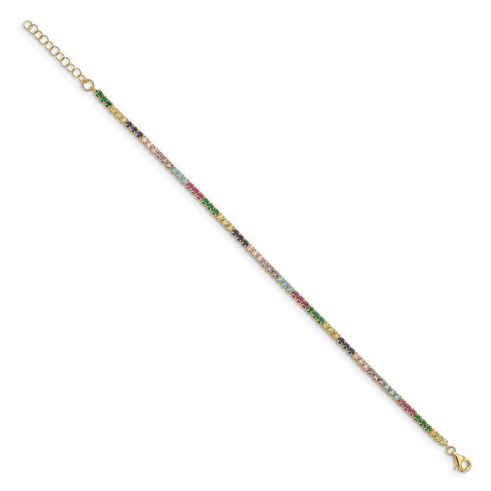 925 Sterling Silver Gold Plated Multi-color Cubic Zirconia CZ Chain Bracelet