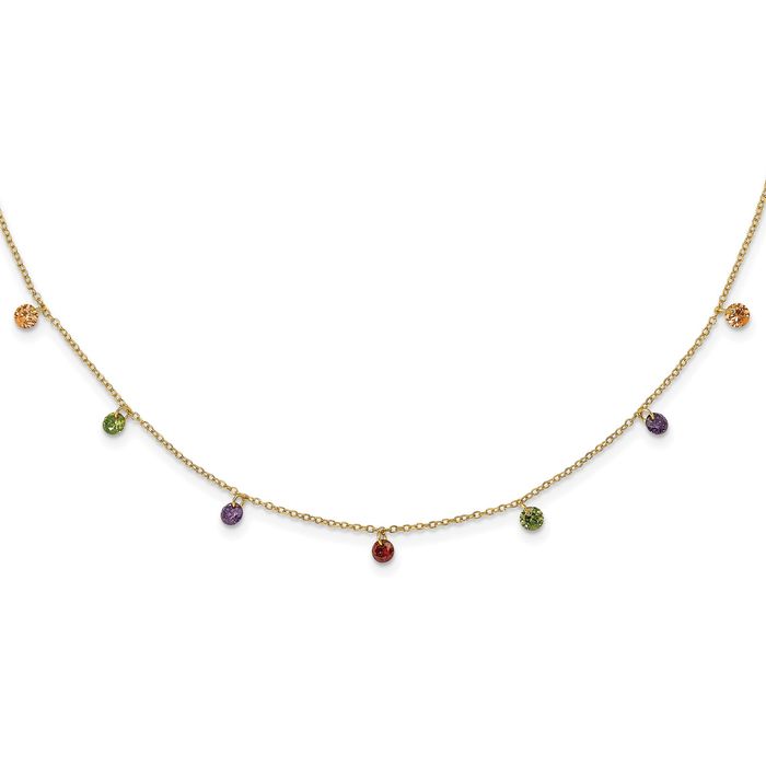 925 Sterling Silver Gold Plated Dangling Multi-color Cubic Zirconia CZ Chain Necklace