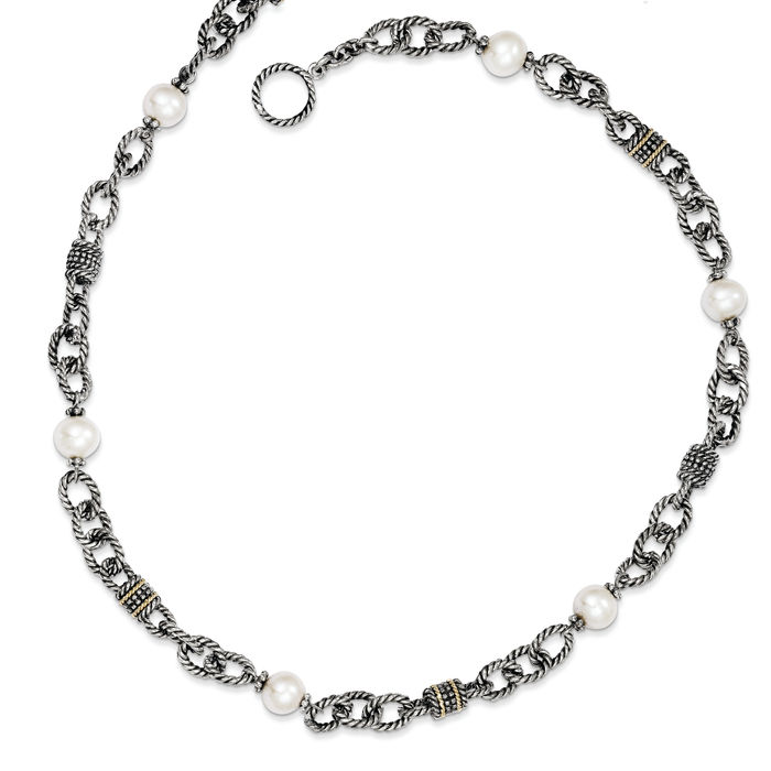 925 Sterling Silver Vintage 8mm Freshwater Cultured Pearl Chain Necklace