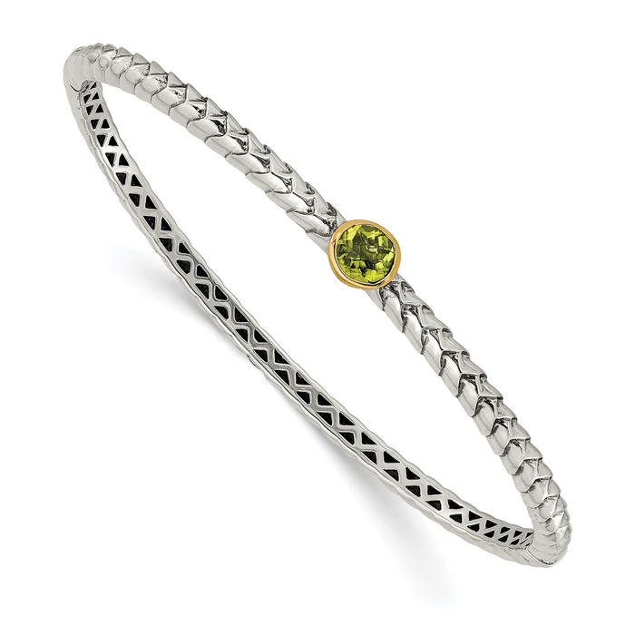 925 Sterling Silver Peridot Round Bangle Bracelet - Picture 8 of 12