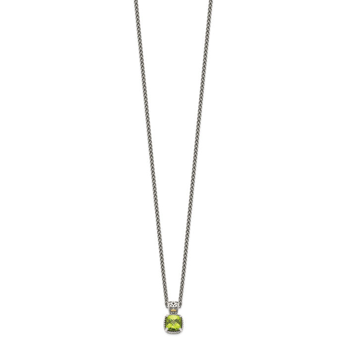 925 Sterling Silver Vintage Cushion-Cut Green Peridot Necklace