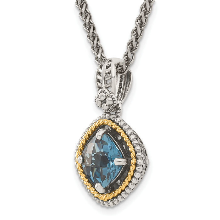 925 Sterling Silver Vintage Cushion-Cut London Blue Topaz Necklace