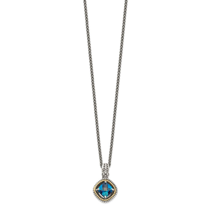 925 Sterling Silver Vintage Cushion-Cut London Blue Topaz Necklace