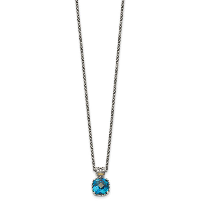 925 Sterling Silver Vintage Cushion-Cut London Blue Topaz Necklace