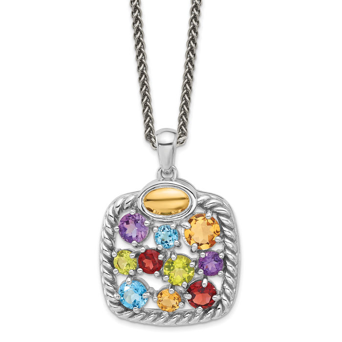 925 Sterling Silver Yellow Orange Citrine Purple Amethyst Swiss Blue Topaz Green Peridot Necklace Chain Gemstone Pendant Charm