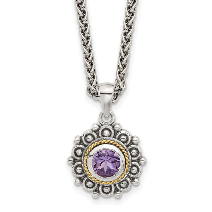 925 Sterling Silver Vintage Purple Amethyst Necklace Chain Gemstone Pendant Charm