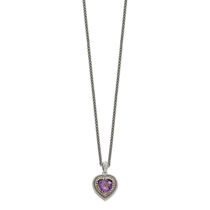 925 Sterling Silver Vintage Purple Amethyst Heart Chain Necklace Gemstone Pendant Charm