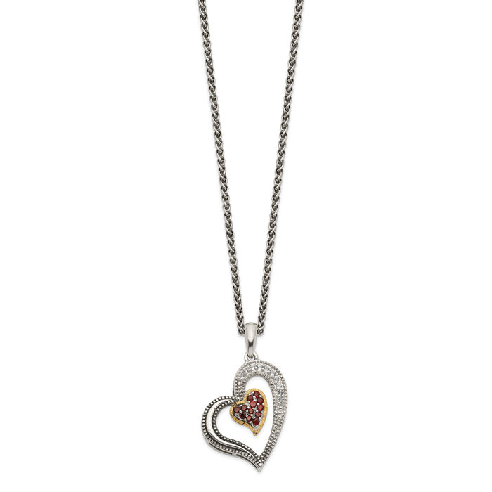 925 Sterling Silver Vintage Red Garnet White Topaz Heart Chain Necklace Gemstone Pendant Charm