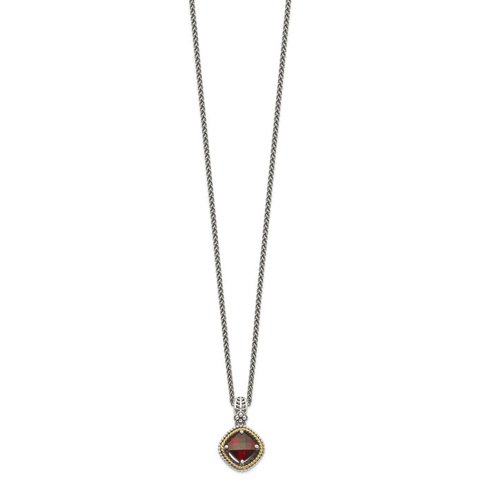 925 Sterling Silver Vintage Cushion-Cut Red Garnet Chain Necklace Gemstone Pendant Charm