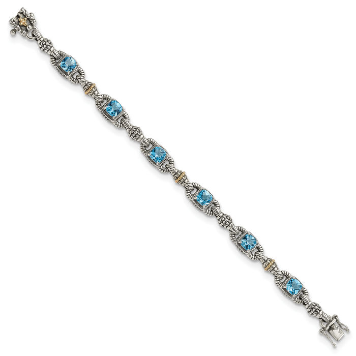 925 Sterling Silver Vintage Cushion-Cut Sky Blue Topaz Chain Gemstone Tennis Bracelet