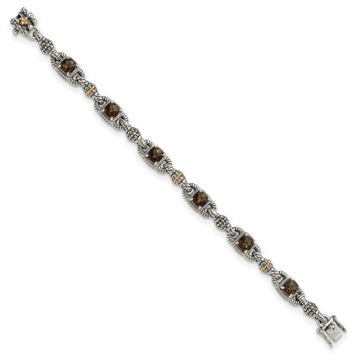 925 Sterling Silver Vintage Cushion-Cut Brown Smoky Quartz Chain Gemstone Tennis Bracelet