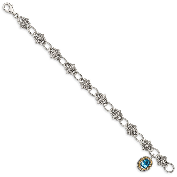 925 Sterling Silver Vintage Oval Swiss Blue Topaz Chain Gemstone Tennis Bracelet