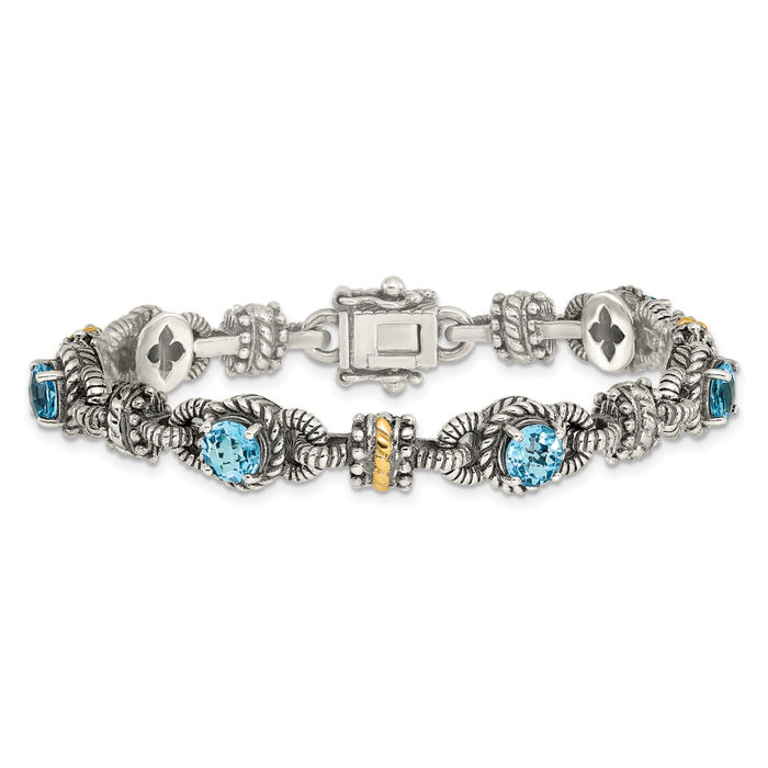 Natural Swiss Blue Topaz & hot Citrine Bracelet 925 Sterling Silver, Tennis Bracelet, Mix Gemstone Bracelet, Round Cut Bracelet, Bridal Bracelet