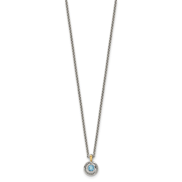 925 Sterling Silver Vintage Swiss Blue Topaz Necklace Chain Gemstone Pendant Charm