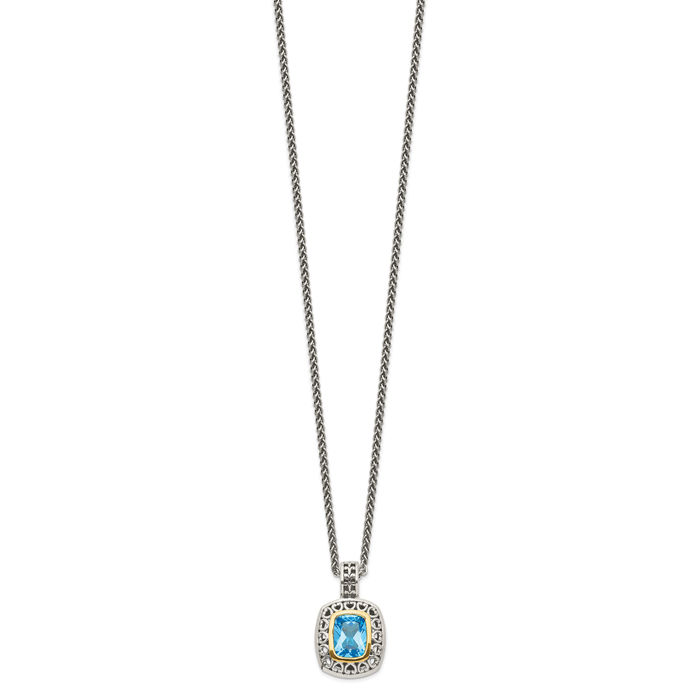 925 Sterling Silver Vintage Cushion-Cut Swiss Blue Topaz Chain Necklace Gemstone Pendant Charm