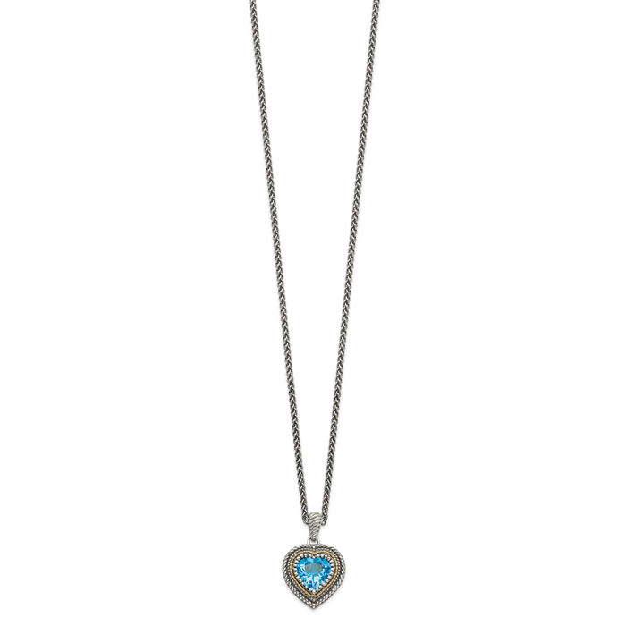 925 Sterling Silver Vintage Swiss Blue Topaz Heart Chain Necklace Gemstone Pendant Charm